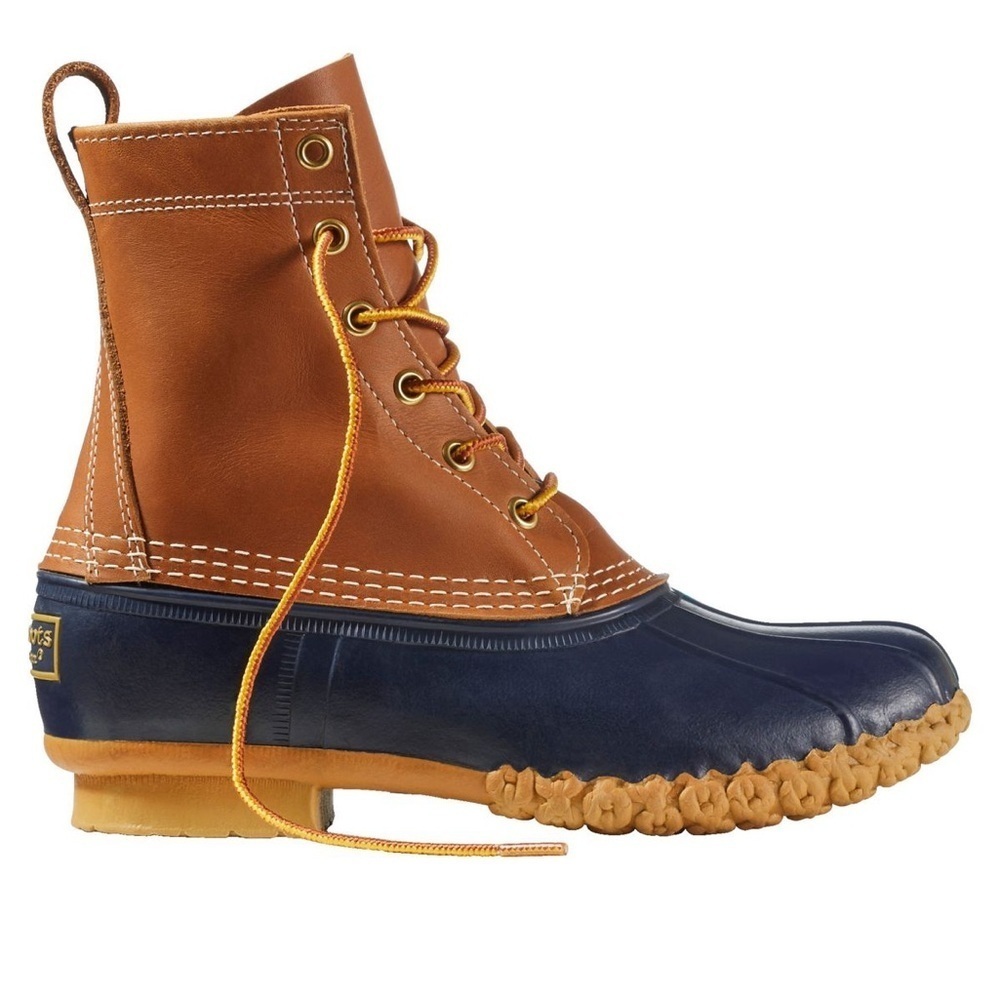 LL Bean Tan Navy Women's Bean Boots 8" Tie Up Shoes